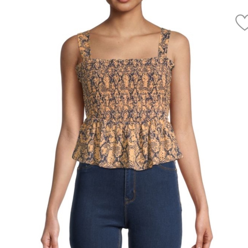 BCBGMaxazria Snake-Print Smocked Top Meduim